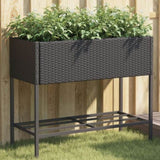 ZNTS Garden Planter with Shelf Black Poly Rattan 366384