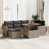 7 Piece Garden Sofa Set with Cushions Grey Poly Rattan Acacia 3327511