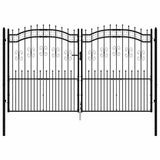 Fence Gate "KAMPEN" with Spear Top Black 302x172 cm Steel 151098