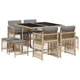 9 Piece Garden Dining Set with Cushions Mix Beige Poly Rattan 3210960