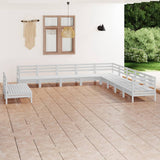 11 Piece Garden Lounge Set Solid Wood Pine White 3083145