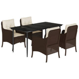 5 Piece Garden Dining Set with Cushions Brown Poly Rattan 3211937