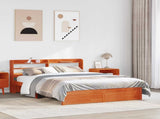 Bed Frame with Headboard with Storage Wax Brown Solid Pine Wood 3423813