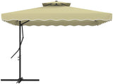 2.5m Square Double Top Garden Parasol Cantilever Umbrella with Ruffles, Beige T3398P328378