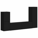 TV Cabinet Set Wall-mounted 4 pcs Black Engineered Wood 3409025