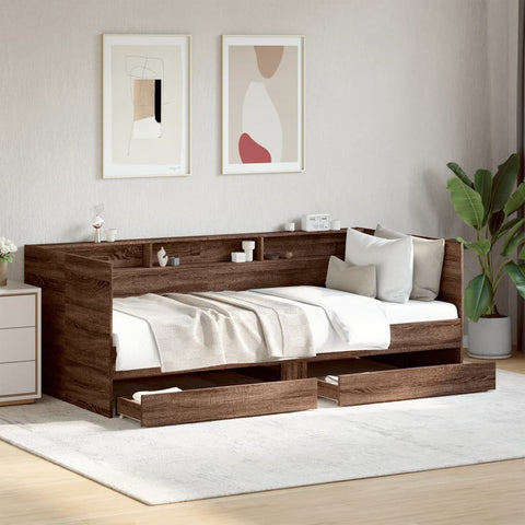 ZNTS Daybed with Drawers without Mattress Brown Oak 90x190 cm Single 3280859