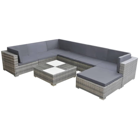 8 Piece Garden Lounge Set with Cushions Poly Rattan Grey 42746