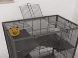 Four-Tier Hamster Cage with Deep Tempered Glass Bottom, Hut, Running Wheel, Food Dish, Water Bottle, T3398P350102
