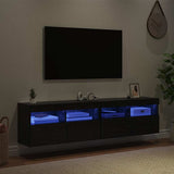 TV Wall Cabinets with LED 2 pcs Black Oak 80 x 30 x 40 cm 882982