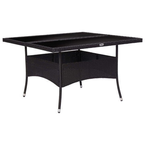 ZNTS Outdoor Dining Table Black Poly Rattan and Glass 46189