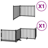 Dog Gate with Door Foldable 6 Panels Black 480 cm Poplar Wood 3155737