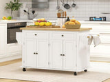Rolling Kitchen Island Storage Trolley with Rubber Wood Top & Drawers for Dining Room, Cream White T3398P328327