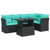 6 Piece Garden Sofa Set with Cushions Black Poly Rattan Acacia 3326158