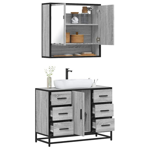 ZNTS 2 Piece Bathroom Furniture Set Grey Sonoma Engineered Wood 3300933