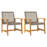 Garden Chairs 2 pcs Grey Poly Rattan and Acacia Wood 367596