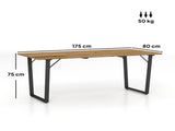 6 Seater Wooden Garden Dining Table, 175 x 80 cm Rectangular Outdoor Dining Table with 5cm Parasol T3398P377588