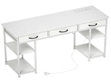 120cm Computer Desk with Power Outlets, Office Desk Study Table with 3 Fabric Drawers and 4 Storage T3398P343164