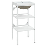 Bathroom Washbasin Frame with Built-in Basin White Iron 3101373