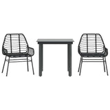3 Piece Garden Dining Set Black Poly Rattan Glass 3334534