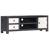282723 Hand Carved TV Cabinet Grey&White 120x30x40 cm Solid Wood Mango