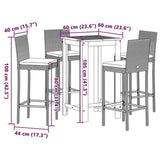5 Piece Garden Bar Set Grey Solid Wood Acacia and Poly Rattan 3295297