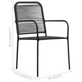 Dining Set Black Cotton Rope, Powder-Coated Steel, Tempered Glass 3058281