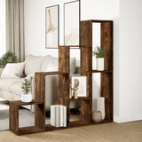 Room Divider Bookcase 4-Tier Smoked Oak 143.5x29x143.5 cm Engineered Wood 857998