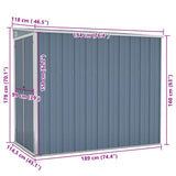 Wall-mounted Garden Shed Grey 118x194x178 cm Galvanised Steel 316222