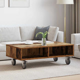 Side Table with Wheels Old Wood 90 x 50 x 30 cm Engineered Wood 891022