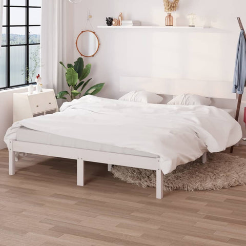 Bed Frame without Mattress White Solid Wood Pine King Size 810153