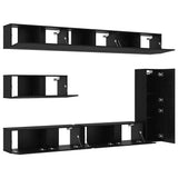 TV Cabinet Set Wall-mounted 7 pcs Black Oak Engineered Wood 3332588