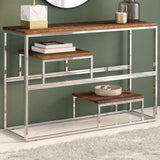 Console Table Silver Stainless Steel and Solid Sleeper Wood 350005