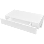 ZNTS White MDF Floating Wall Display Shelf 1 Drawer Book/DVD Storage 242187