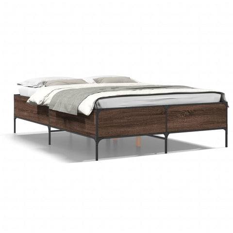 ZNTS Bed Frame Brown Oak 140x190 cm Engineered Wood and Metal 3279811