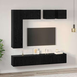 TV Cabinet Set Wall-mounted 8 pcs Black Oak Engineered Wood 3393280