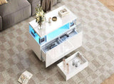High Gloss Table with 2 drawer, LED lights, pull-out tray, Centre Table, Sofa Side Table, N605P388084W
