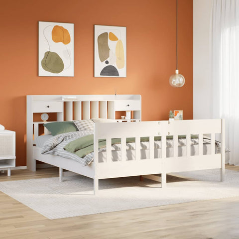 ZNTS Bed Frame without Mattress White 200x200 cm Solid Wood Pine 3323249