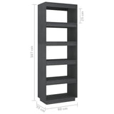 Book Cabinet/Room Divider Grey 60x35x167 cm Solid Pinewood 810876