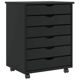 Rolling Cabinet with Drawers MOSS Black Solid Wood Pine 4015784