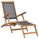 Deck Chair Black Solid Teak Wood 152 cm x 60 cm x 90 cm Foldable 47410