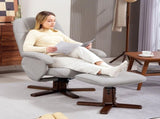 Linen Swivel Recliner Chair with Footstool, Upholstered Reclining Armchair with Wooden Base for T3398P343465