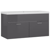Sink Cabinet with Built-in Basin High Gloss Grey Engineered Wood 3070846