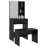 Dressing Table Set with LED Black Engineered Wood 3114132