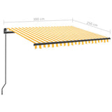 Manual Retractable Awning with LED 3x2.5 m Yellow and White 3070103