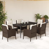 7 Piece Garden Dining Set with Cushions Brown Poly Rattan 3211938