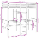 ZNTS Loft Bed Frame with Desk and Shelves White 90x200cm Solid Wood Pine 3308542