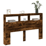Headboard Cabinet with LED Smoked Oak 160x17x102 cm 839207