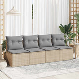 2 Piece Garden Sofa Set with Cushions Beige Poly Rattan Acacia 3325235