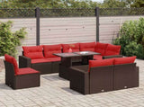 9 Piece Garden Sofa Set with Cushions Brown Poly Rattan Acacia 3326345