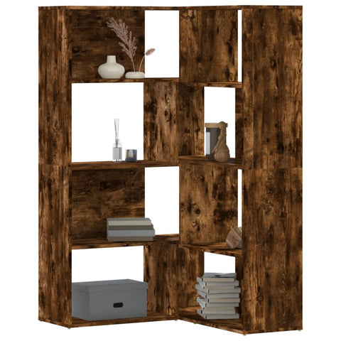 Corner Bookcase 4-Tier Smoked Oak 85x85x140 cm Engineered Wood 3307814